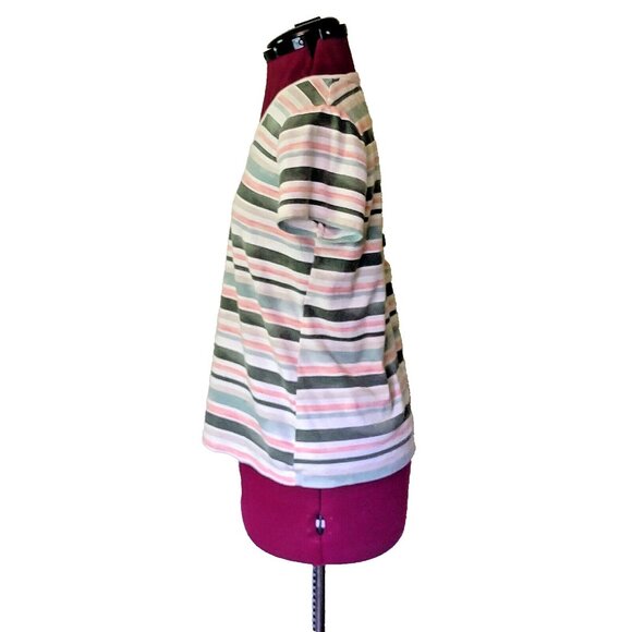 Croft & Barrow The Classic Tee Green Peach White Tan Women Size Large St… - Picture 3 of 5